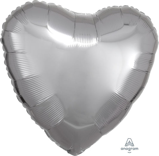 18" Solid Metallic Silver Heart Foil Balloon