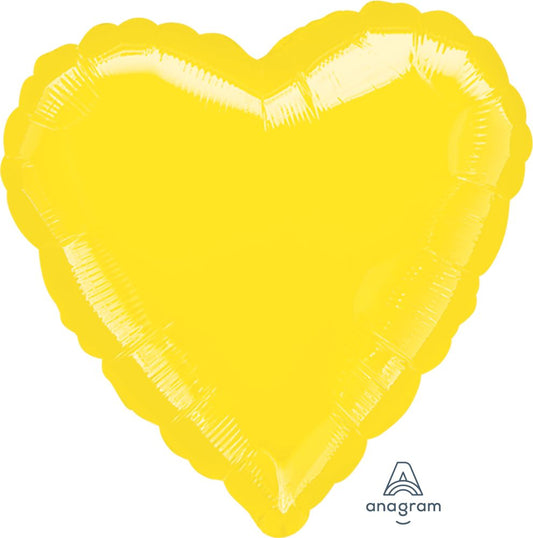 18" Solid Metallic Yellow Heart Foil Balloon